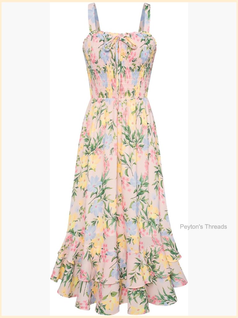 Floral Boho Square Neck Smocked Swing Maxi Dress A-Line Sleeveless